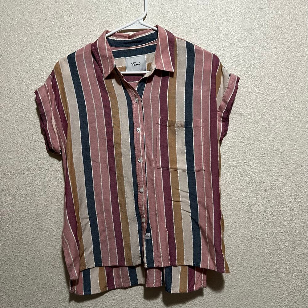 Rails Whitney Paradise Stripe Button Front Cuffed Short Sleeve top Womens SMALL